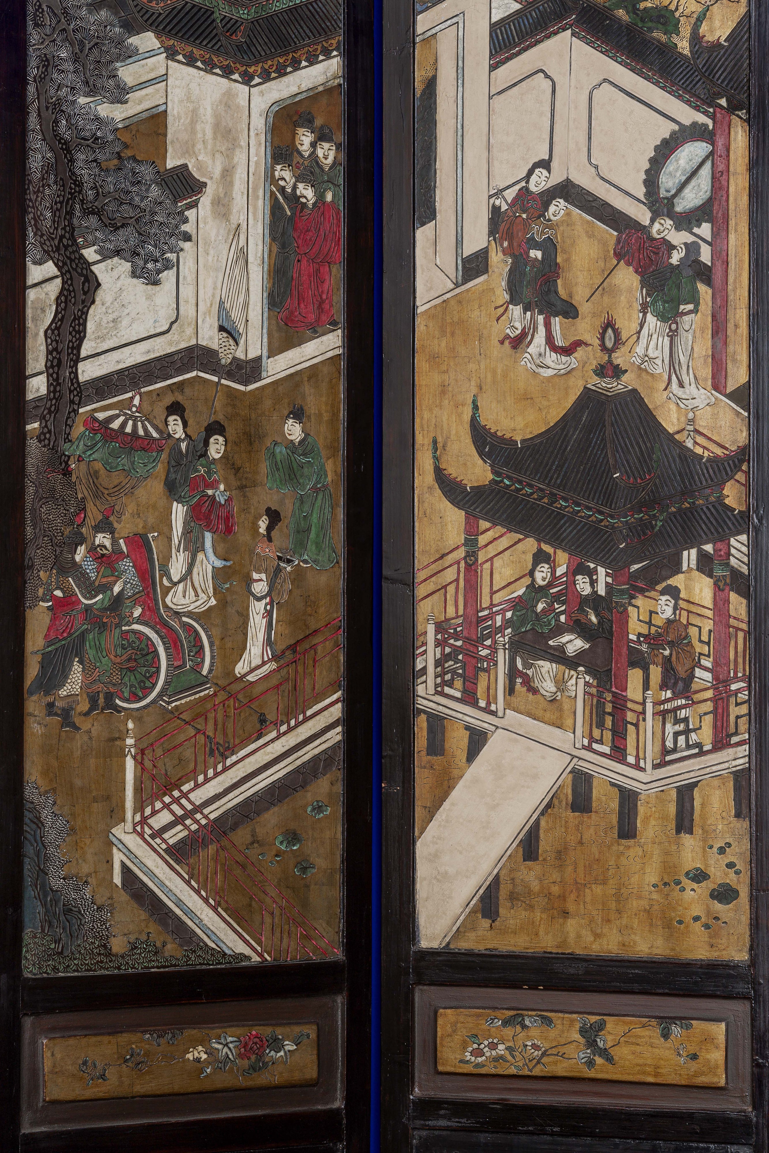 Chine, dynastie Qing, Exceptionnel paravent de Coromandel à douze feuilles