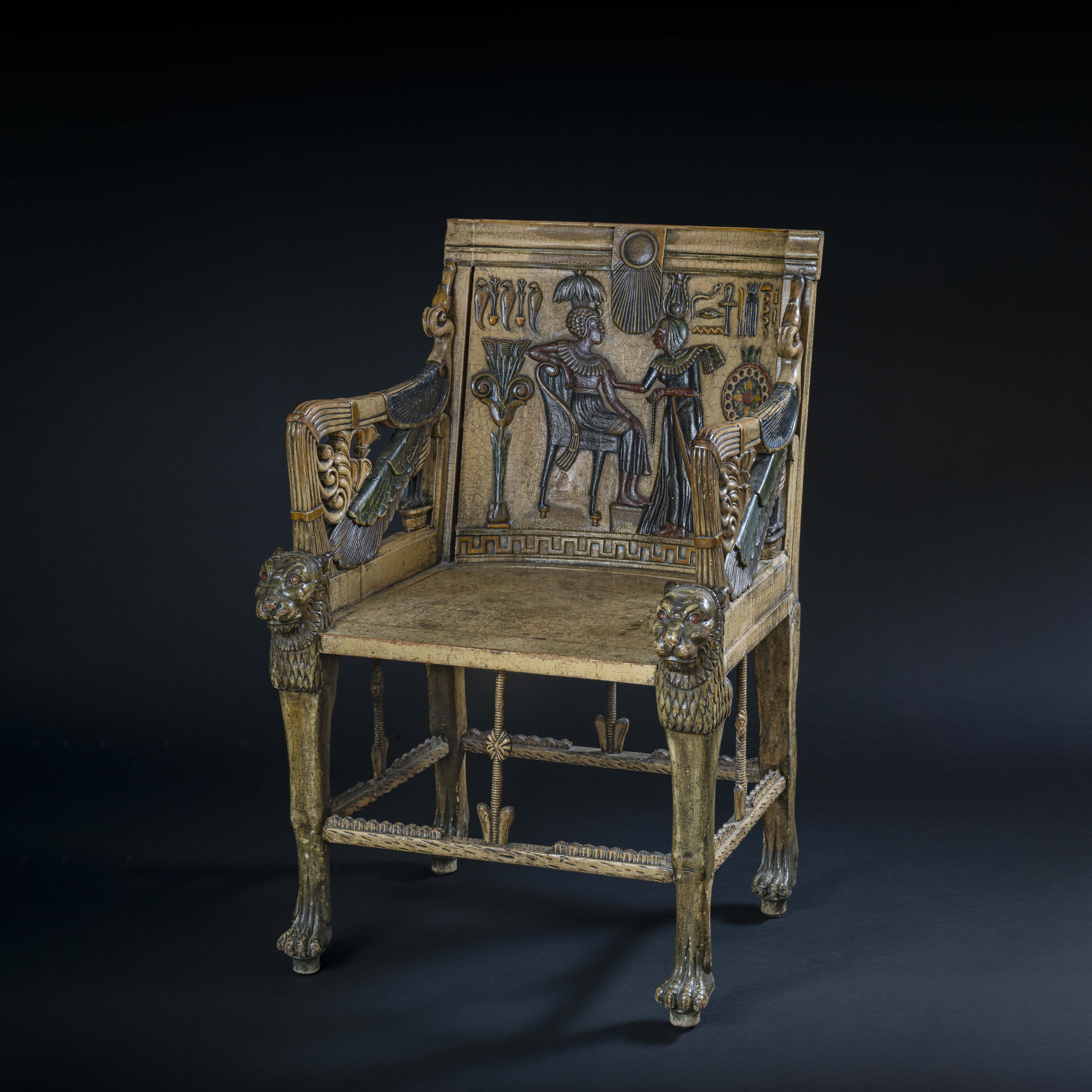 Travail italien, Paire de fauteuils Trône de Toutankhamon
