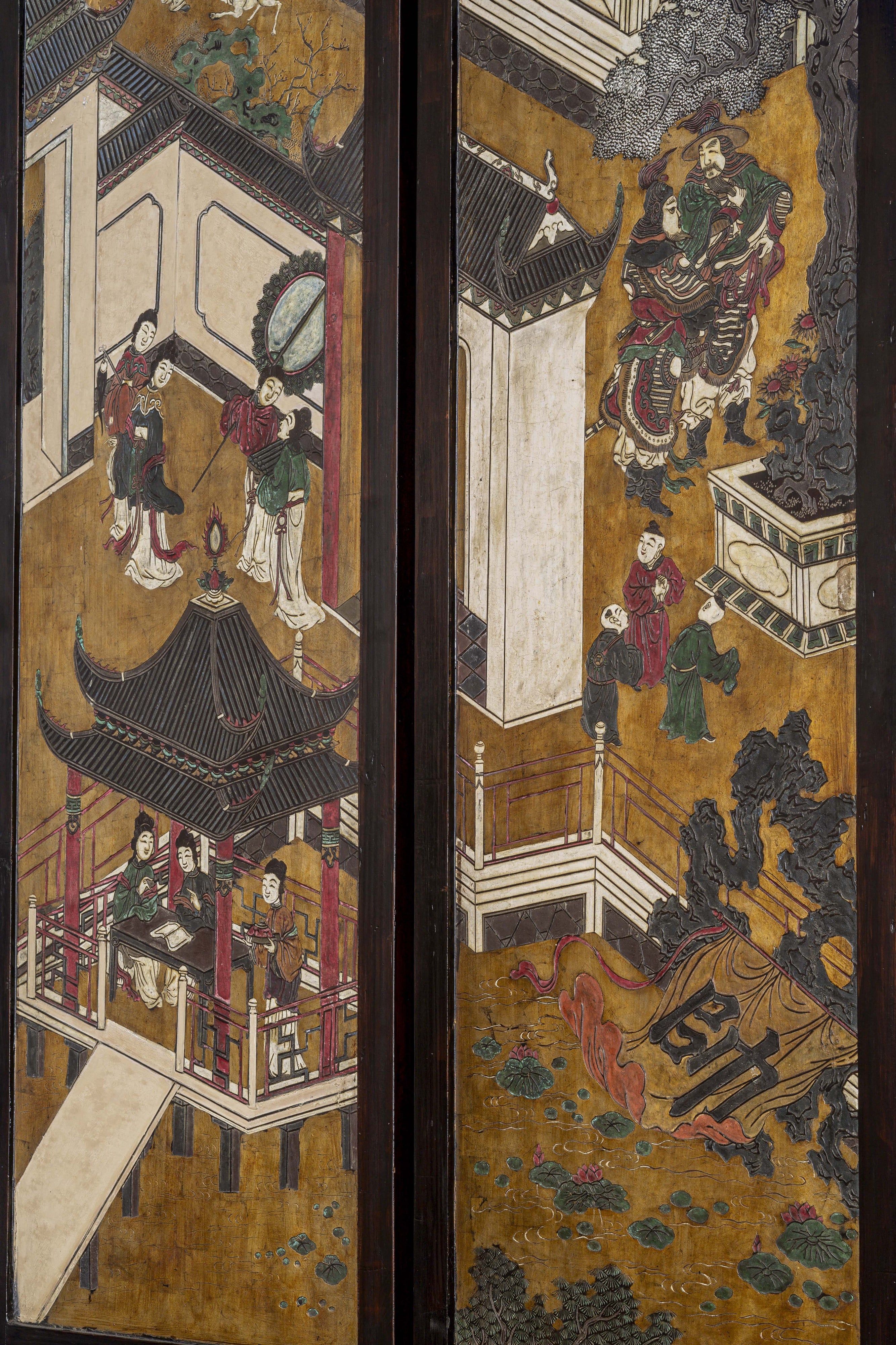 Chine, dynastie Qing, Exceptionnel paravent de Coromandel à douze feuilles