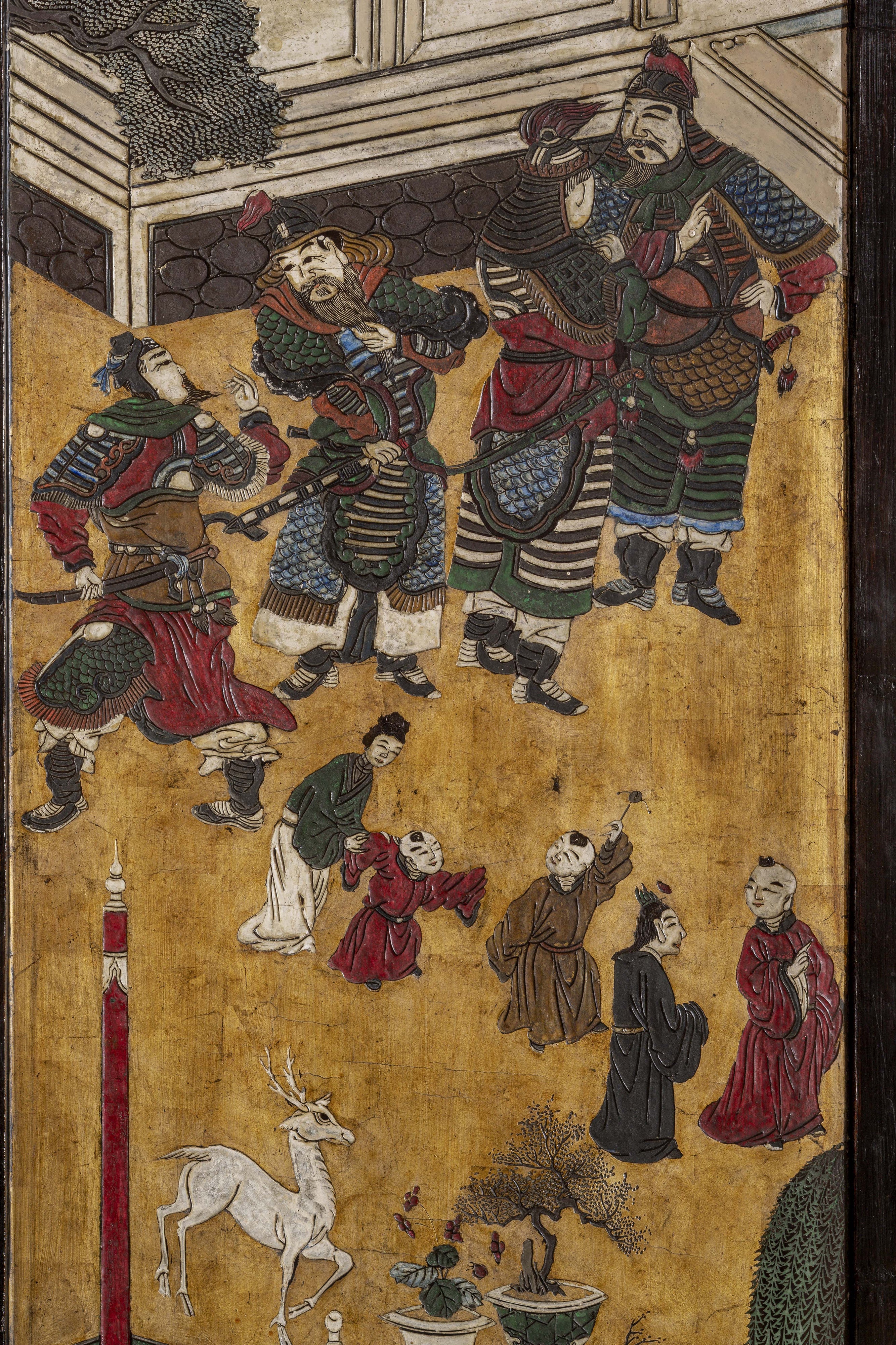 Chine, dynastie Qing, Exceptionnel paravent de Coromandel à douze feuilles