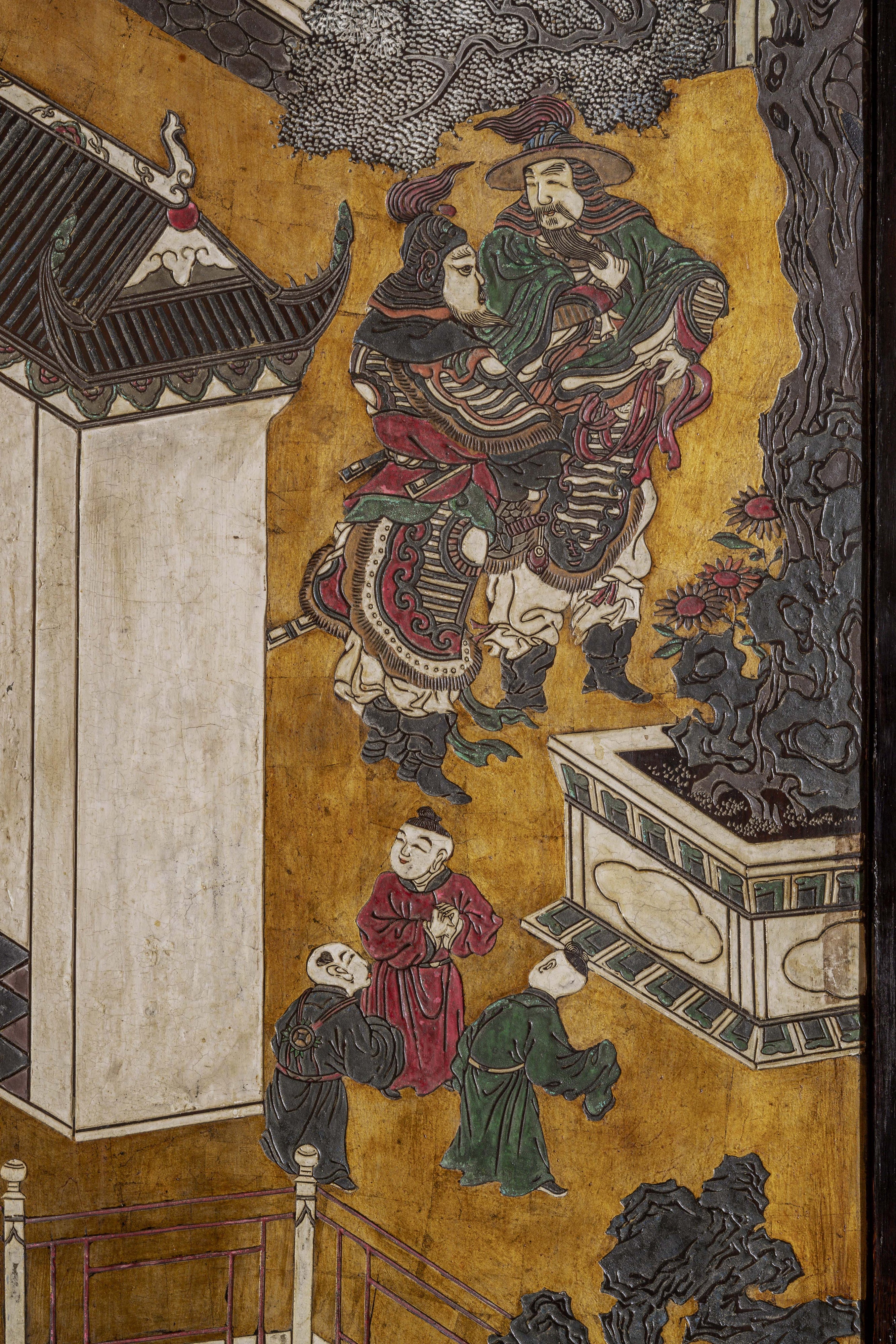 Chine, dynastie Qing, Exceptionnel paravent de Coromandel à douze feuilles