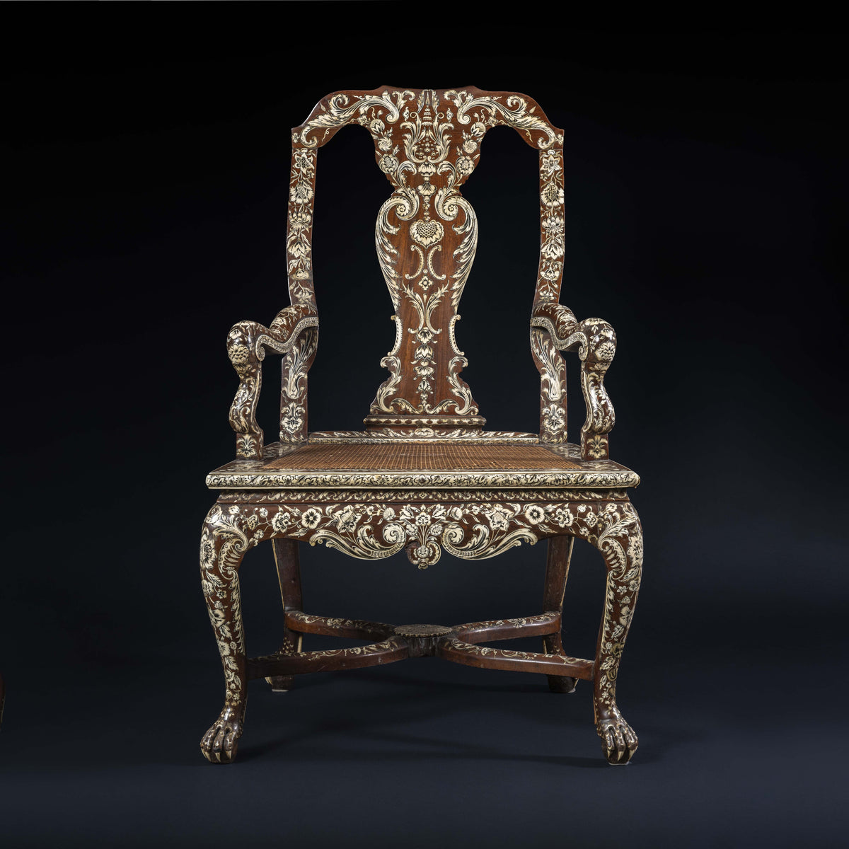Travail anglo-indien, Vizagapatam, Spectaculaire et rare fauteuil